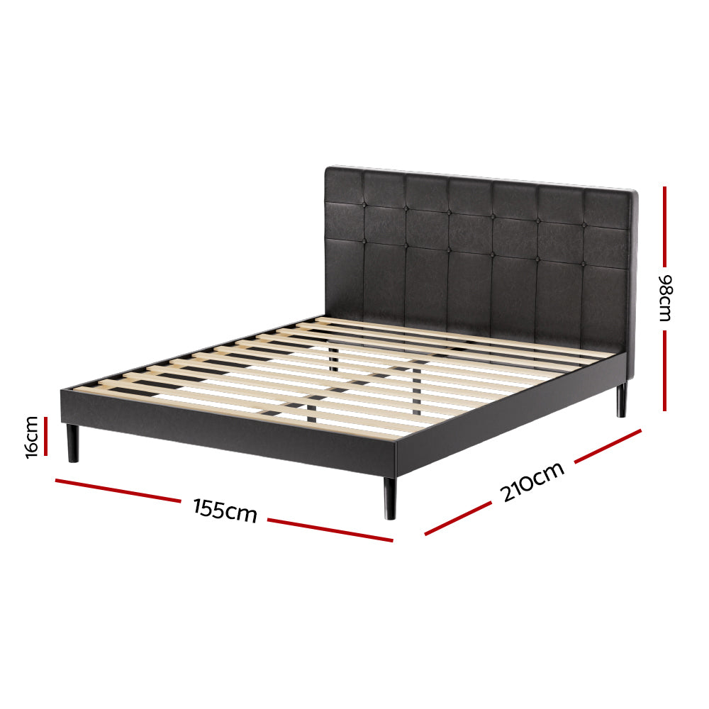 Detroit (Queen) Bed Frame | PU Leather - Black - Homecoze