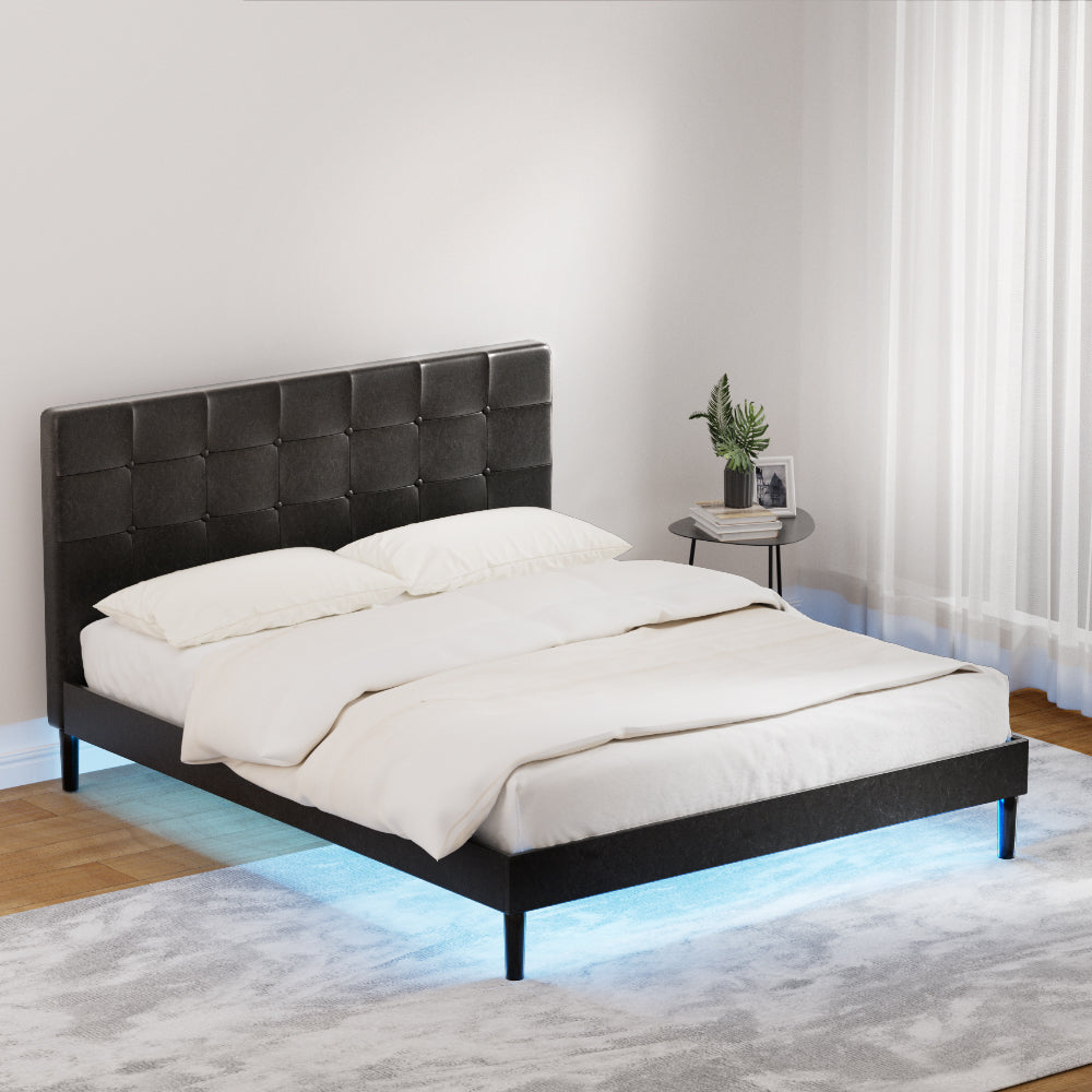 Detroit (Queen) Bed Frame | PU Leather - Black - Homecoze