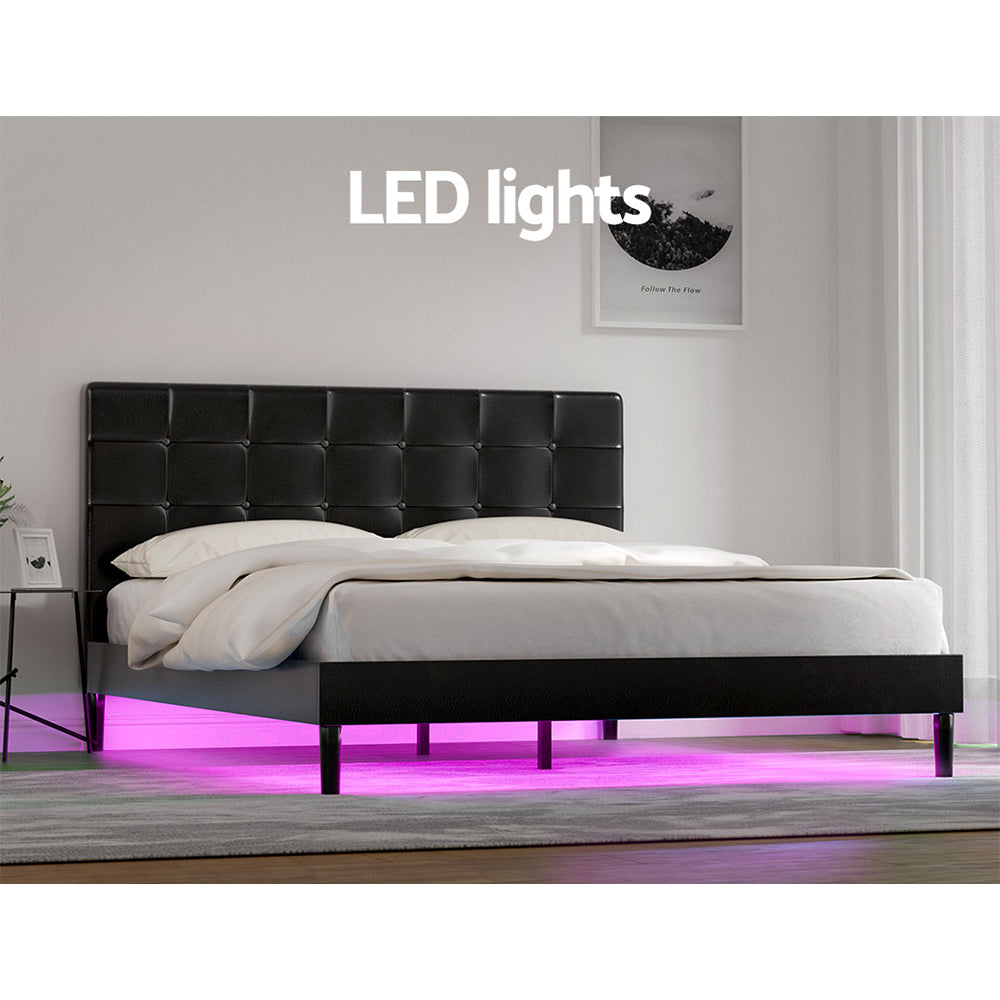 Detroit (Queen) Bed Frame | PU Leather - Black - Homecoze