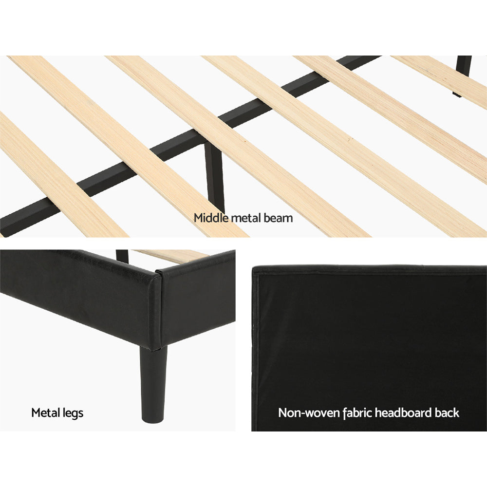 Detroit (Queen) Bed Frame | PU Leather - Black - Homecoze