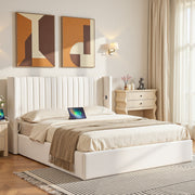 Artiss Double Bed Frame with Gaslift Storage USB Type-C Charging Ports Velvet Upholstery White - Homecoze