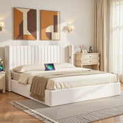 Artiss King Bed Frame with Gaslift Storage USB Type-C Charging Ports Velvet Upholstery White - Homecoze