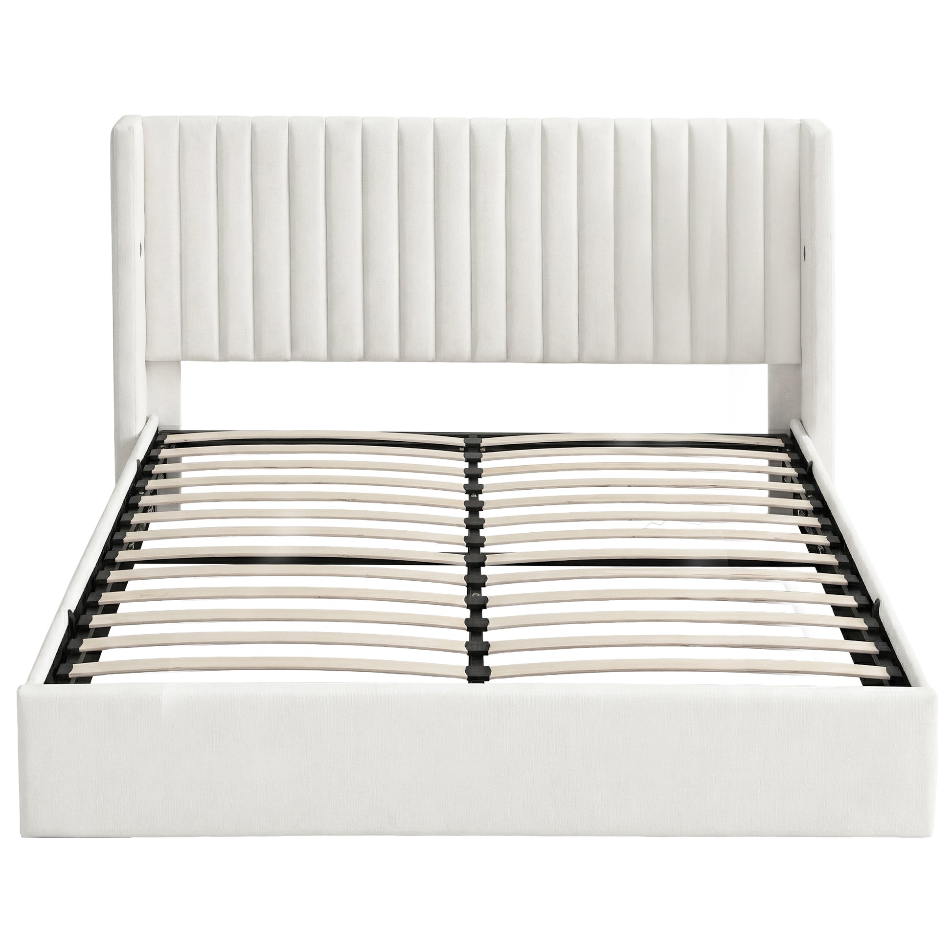 Artiss King Bed Frame with Gaslift Storage USB Type-C Charging Ports Velvet Upholstery White - Homecoze