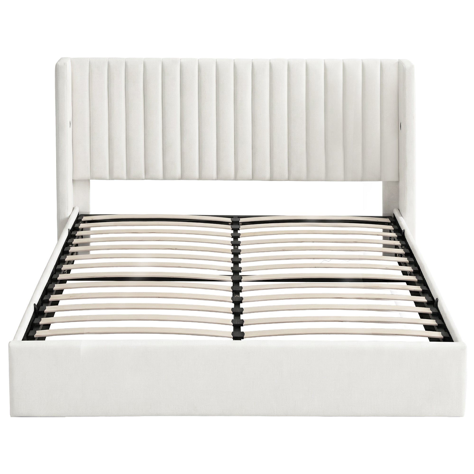 Artiss King Bed Frame with Gaslift Storage USB Type-C Charging Ports Velvet Upholstery White - Homecoze