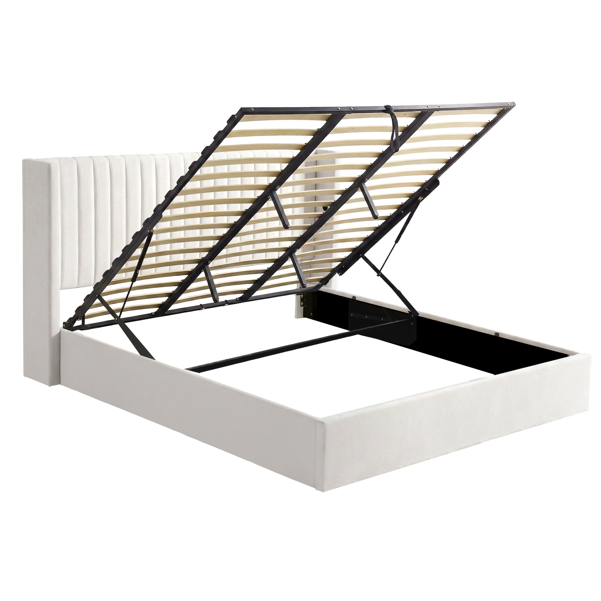 Artiss King Bed Frame with Gaslift Storage USB Type-C Charging Ports Velvet Upholstery White - Homecoze
