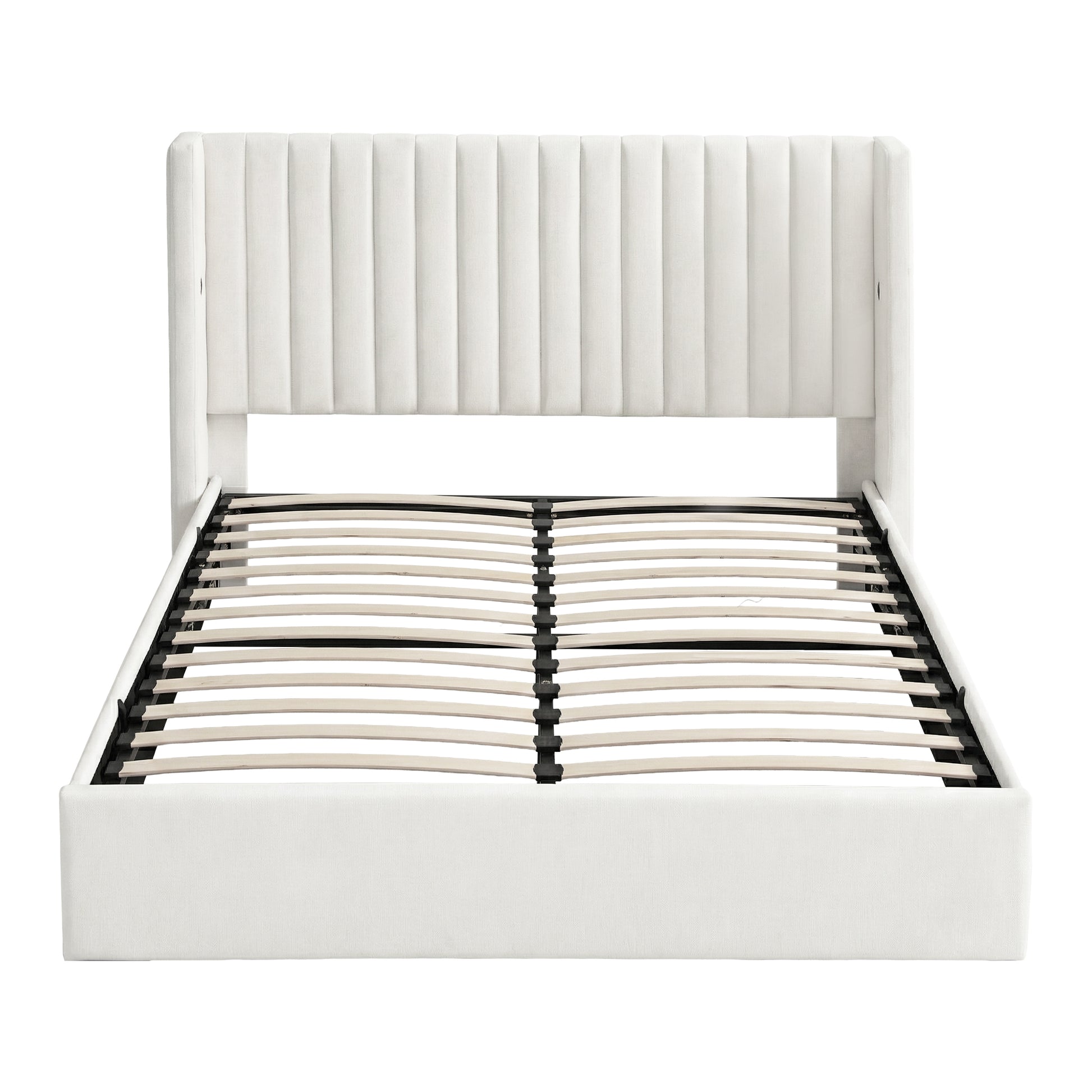 Artiss Queen Bed Frame with Gaslift Storage USB Type-C Charging Ports Velvet Upholstery White - Homecoze