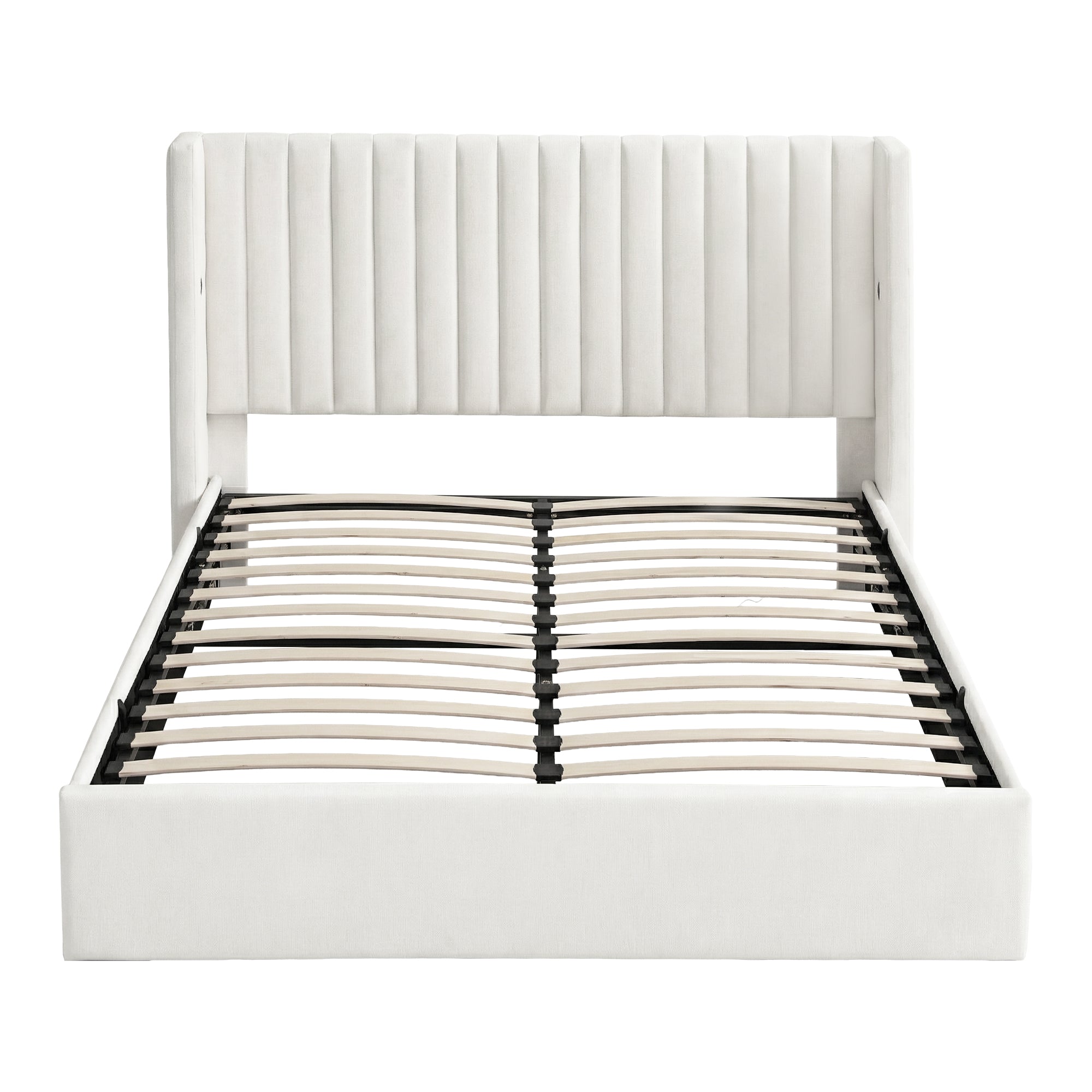 Artiss Queen Bed Frame with Gaslift Storage USB Type-C Charging Ports Velvet Upholstery White - Homecoze