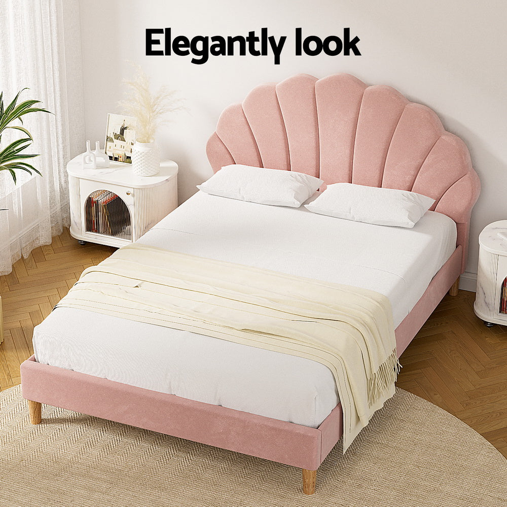 Rosalia (Double) Velvet Bed Frame - Pink - Homecoze