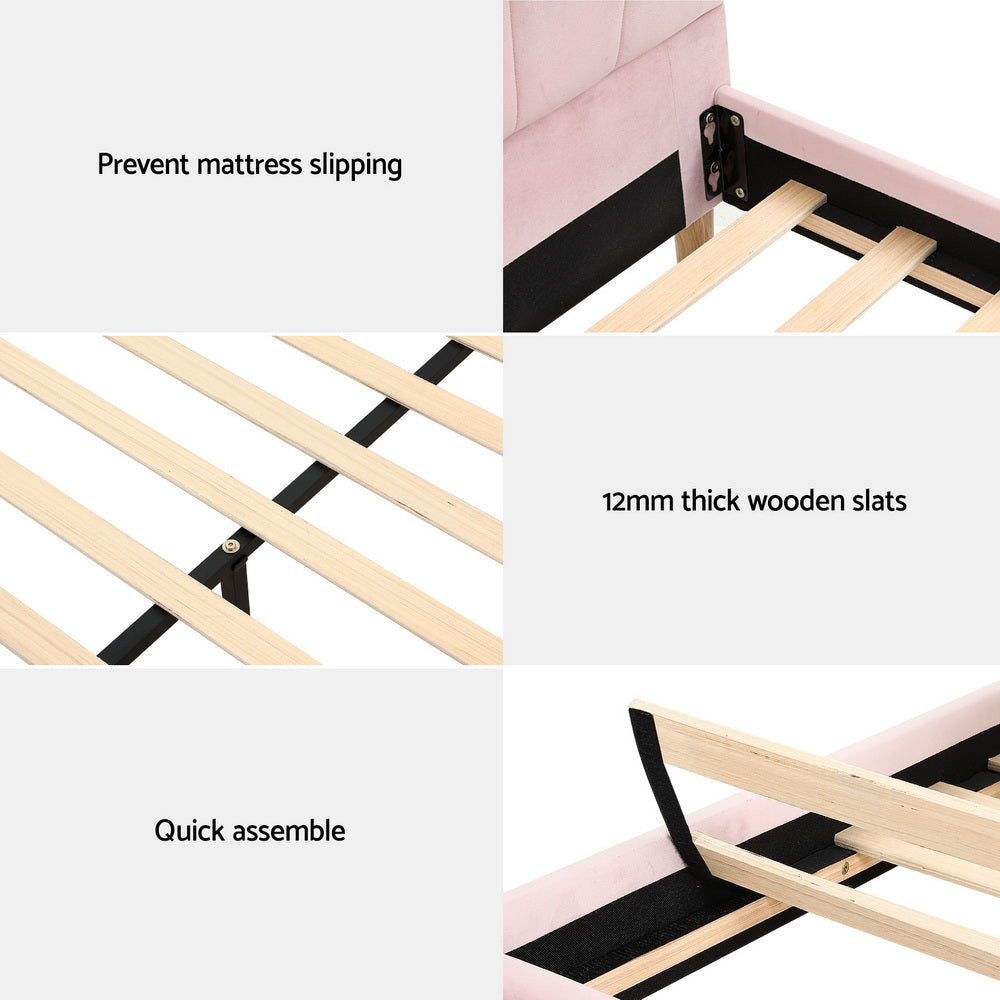 Rosalia (Double) Velvet Bed Frame - Pink - Homecoze