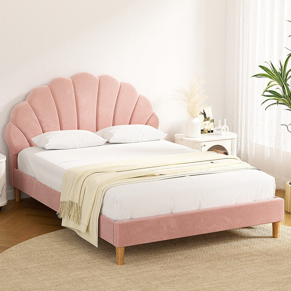 Rosalia (Double) Velvet Bed Frame - Pink - Homecoze