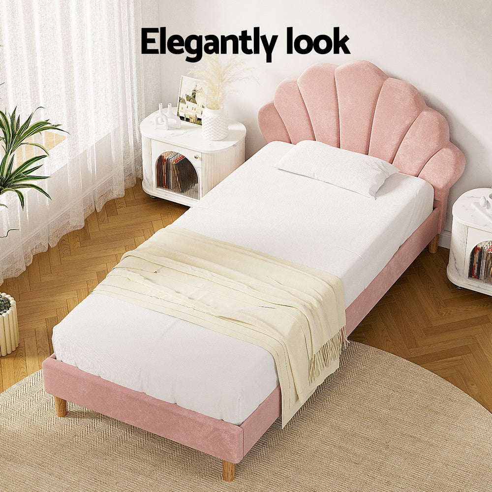 Rosalia (King Single) Velvet Bed Frame - Pink - Homecoze