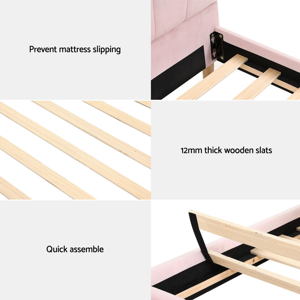 Rosalia (King Single) Velvet Bed Frame - Pink - Homecoze