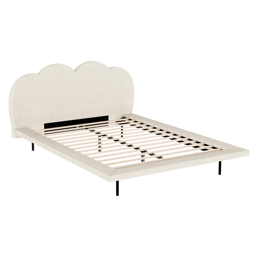 Savannah (Queen) Bouclé Bed Frame - Beige - Homecoze