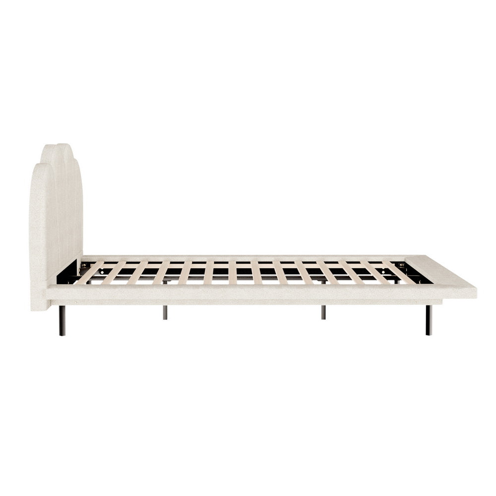 Queen Boucle Style LED Bed Frame with Headboard - Beige