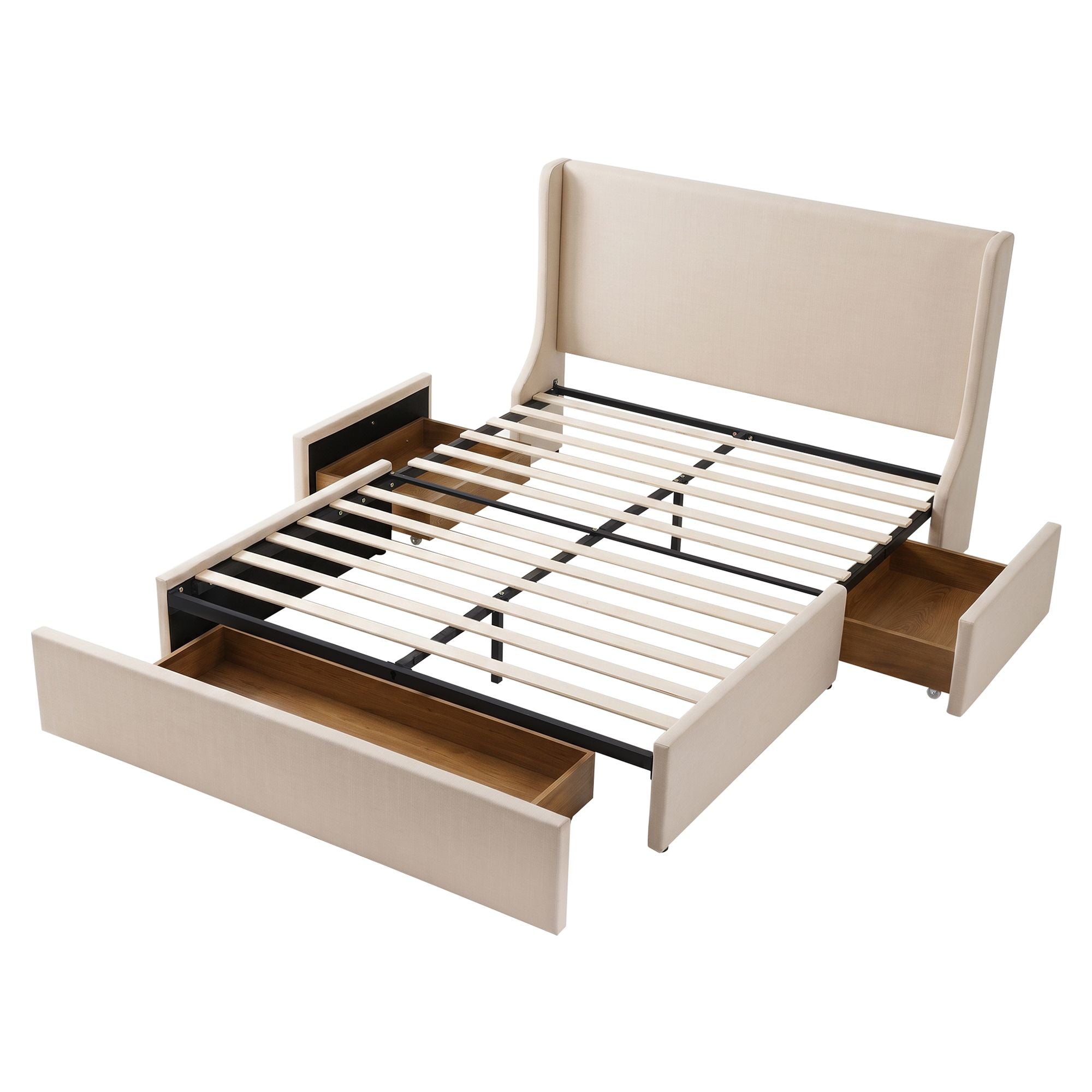 Milford (Double) Linen-Look Storage Bed Frame - Beige