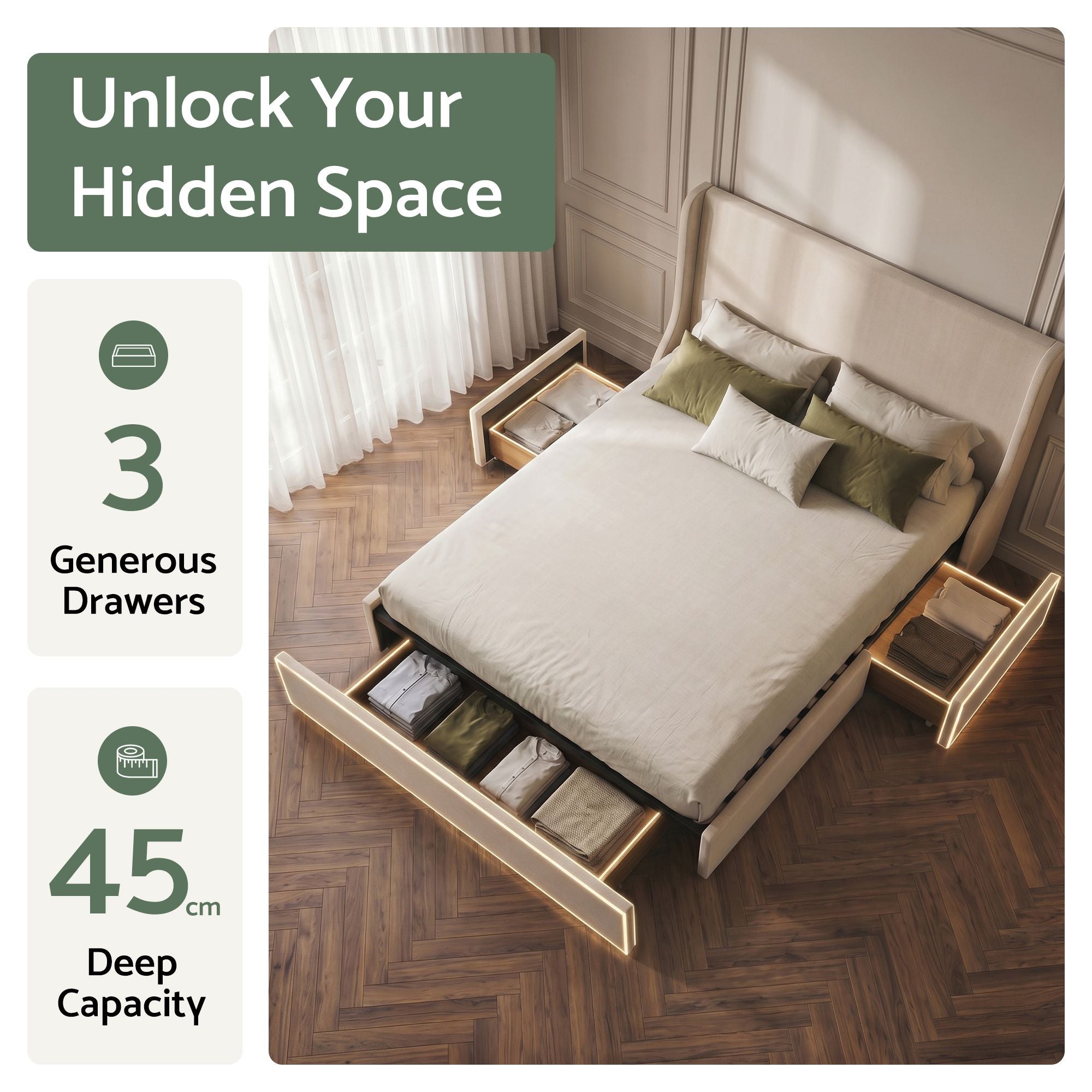 Milford (Double) Linen-Look Storage Bed Frame - Beige