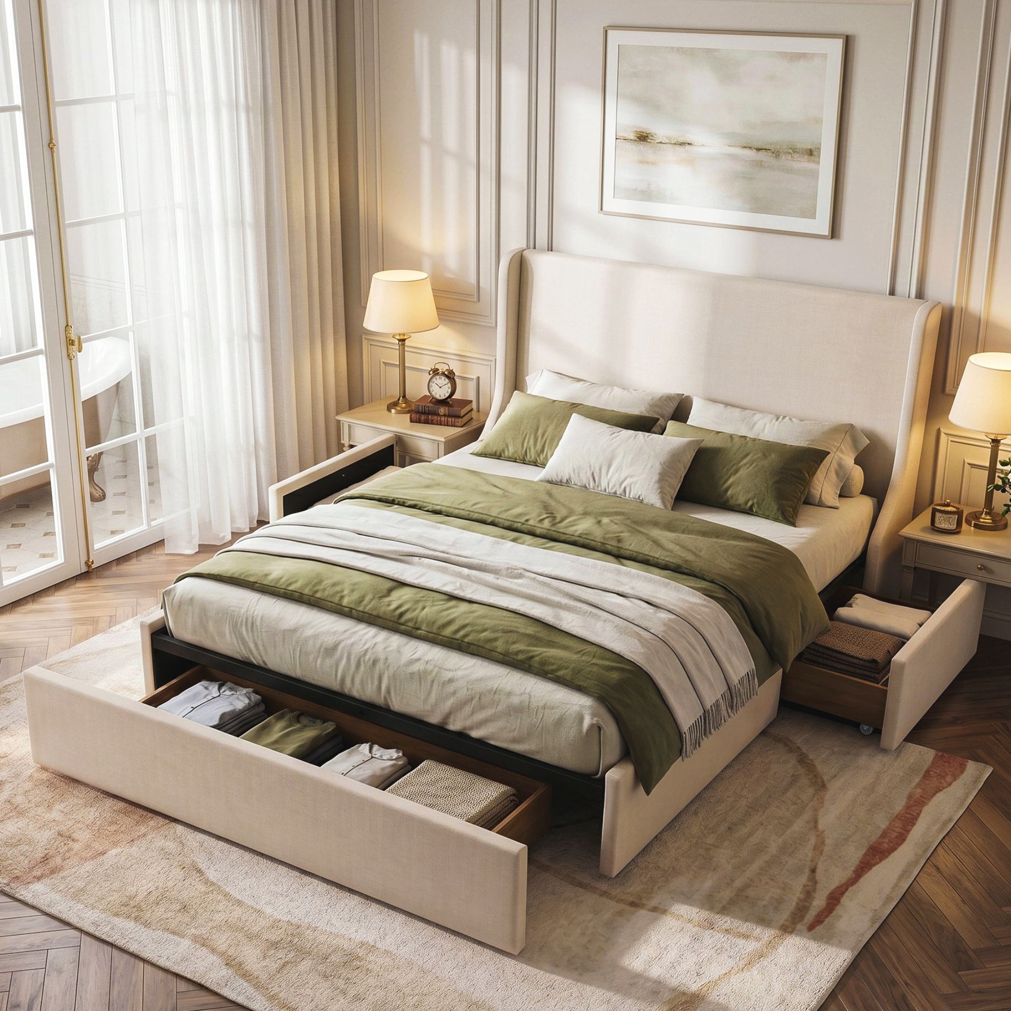 Milford (King) Linen-Look Storage Bed Frame - Beige