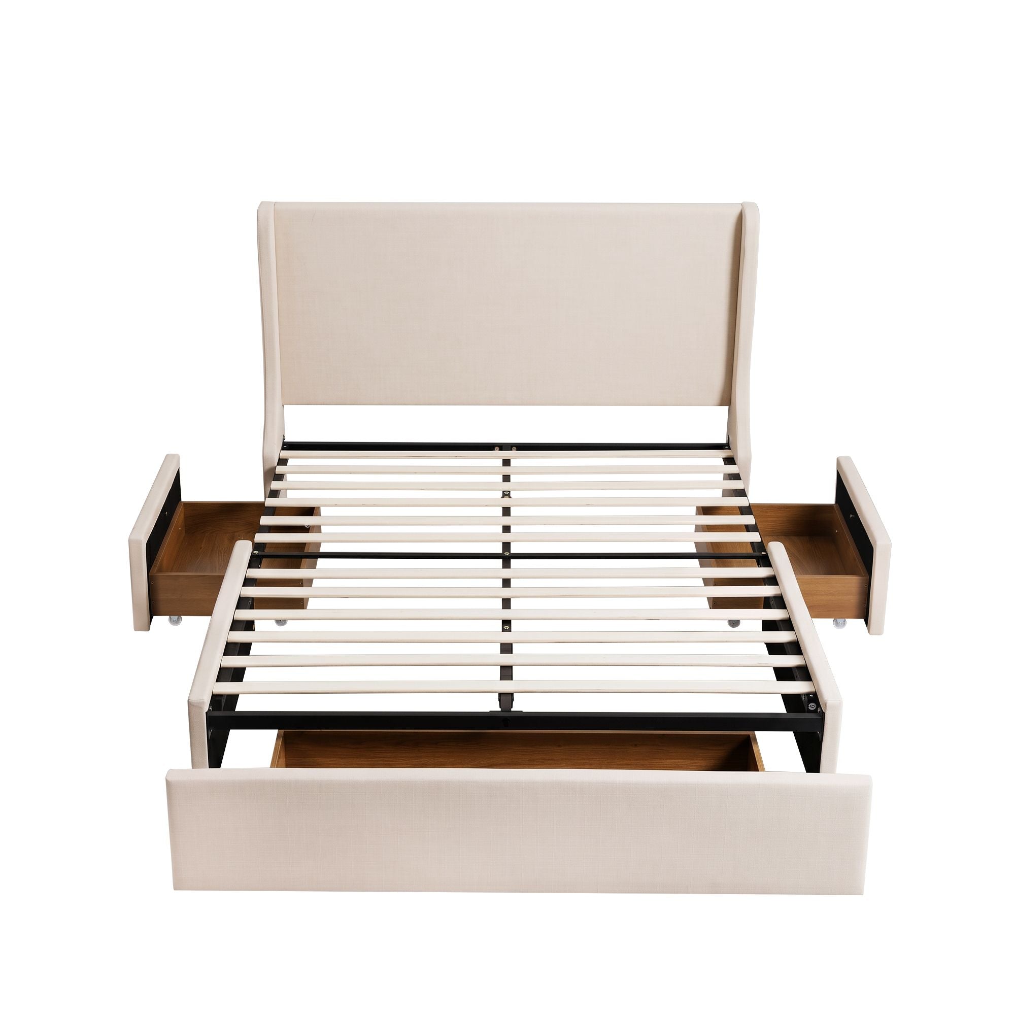 Milford (Queen) Linen-Look Storage Bed Frame - Beige