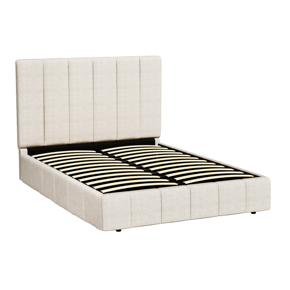 Brooklyn (Double) Storage Bed Frame | Fabric - Beige - Homecoze