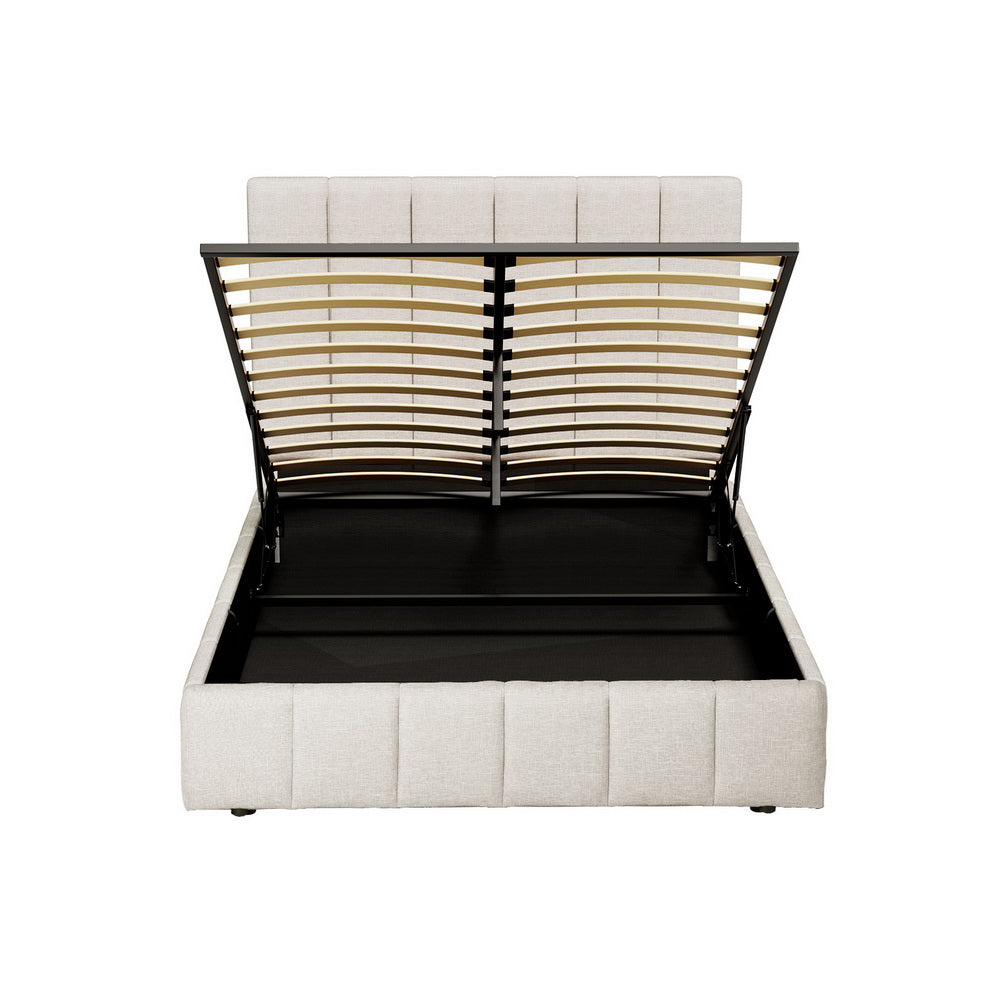 Brooklyn (Double) Storage Bed Frame | Fabric - Beige - Homecoze