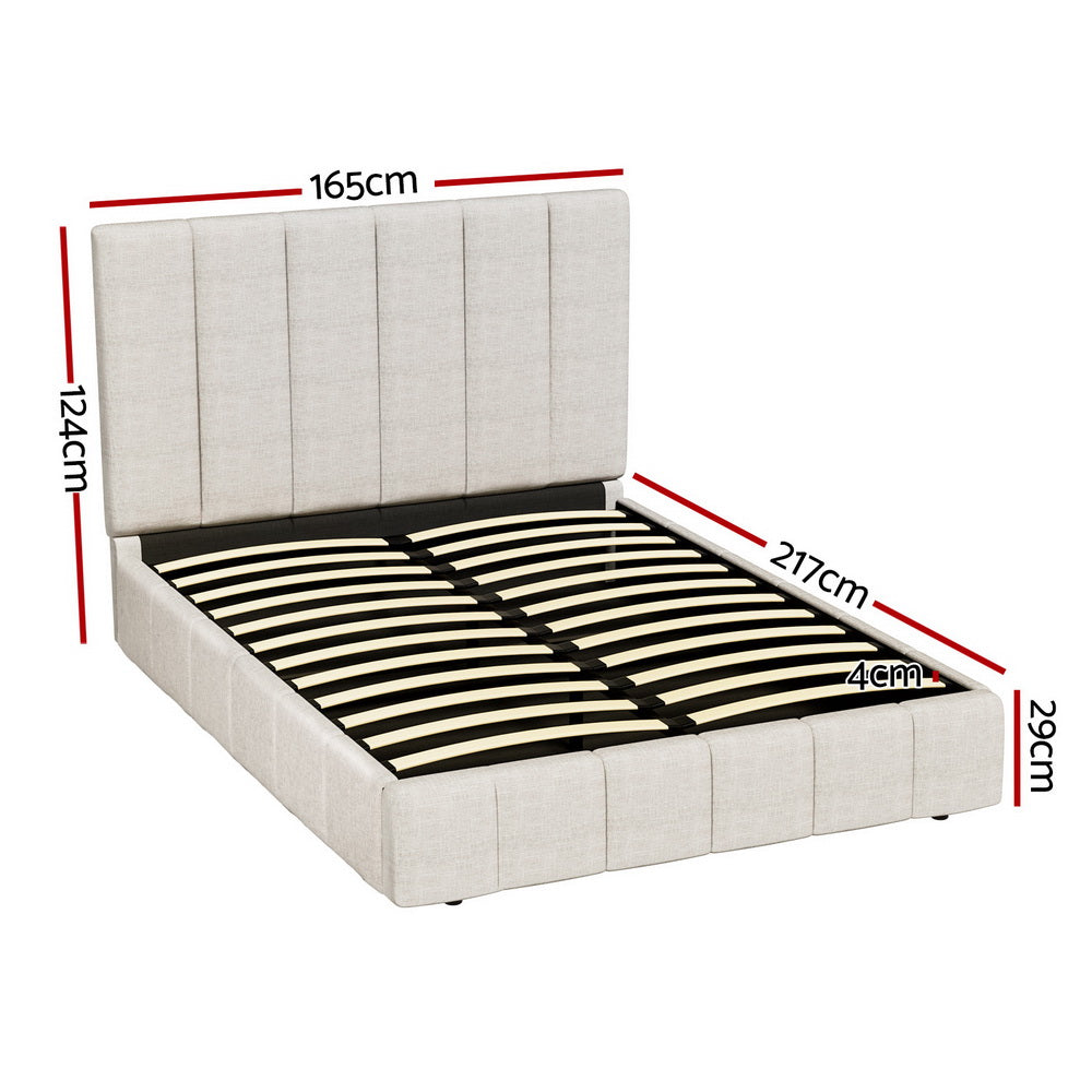 Brooklyn (Queen) Storage Bed Frame | Fabric - Beige - Homecoze