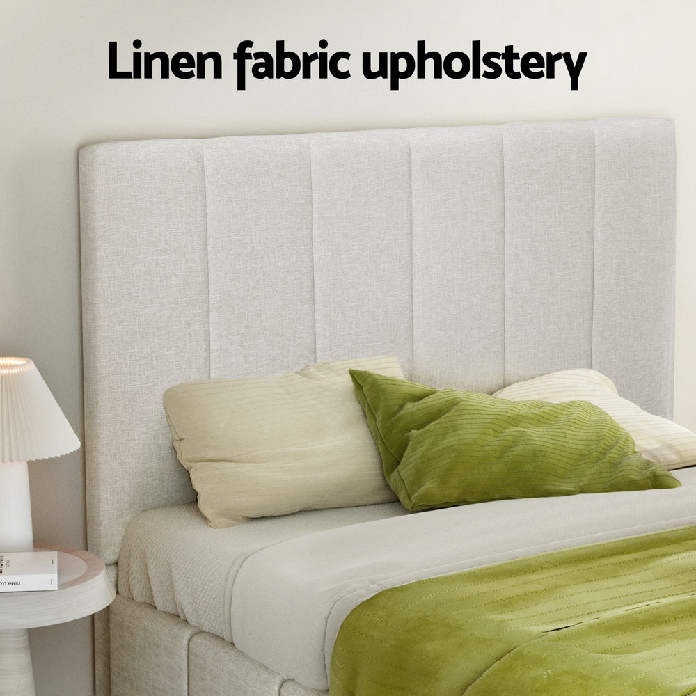 Brooklyn (Queen) Storage Bed Frame | Fabric - Beige - Homecoze