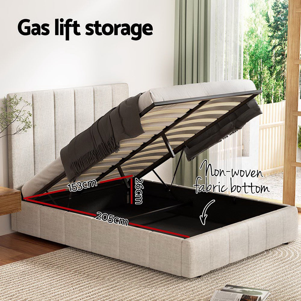 Brooklyn (Queen) Storage Bed Frame | Fabric - Beige - Homecoze