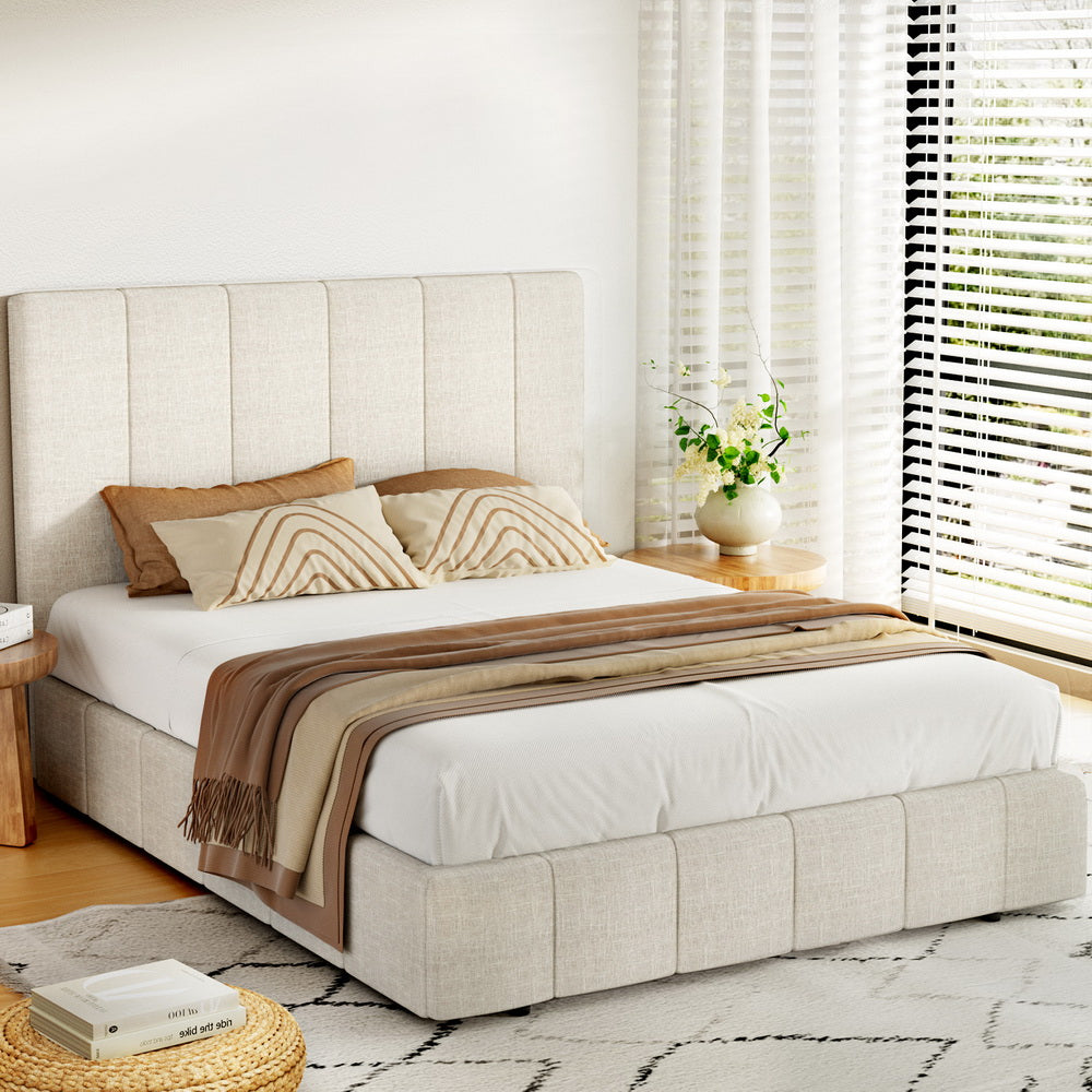Brooklyn (Queen) Storage Bed Frame | Fabric - Beige - Homecoze