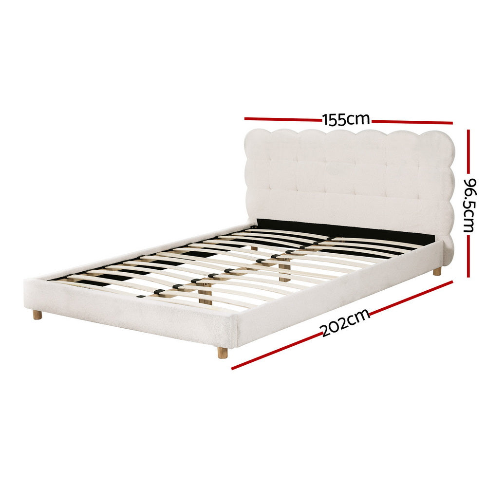 Artiss Double Bed Frame Cloud Headboard Boucle Fabric Mattress Platform Base White - Homecoze