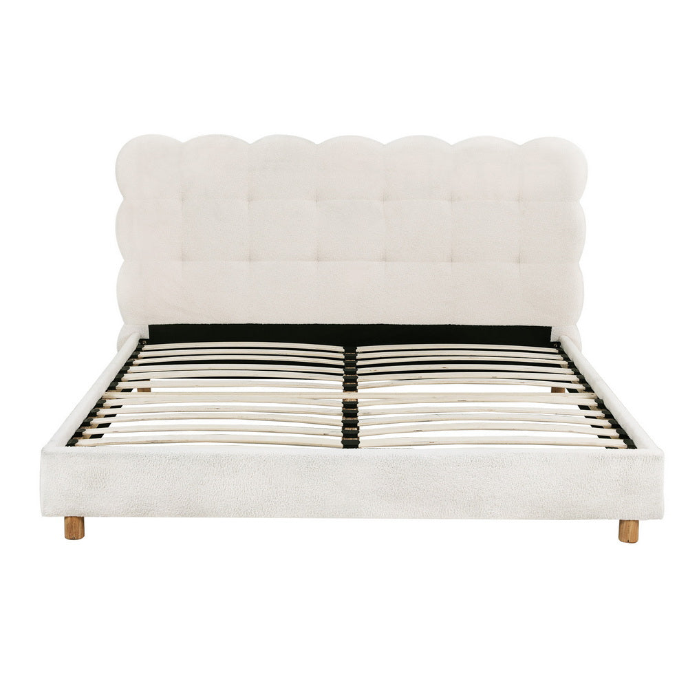 Artiss Double Bed Frame Cloud Headboard Boucle Fabric Mattress Platform Base White - Homecoze