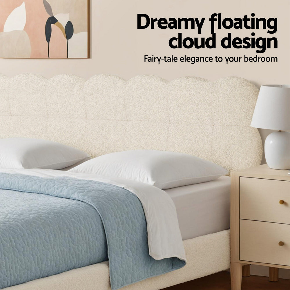 Artiss Double Bed Frame Cloud Headboard Boucle Fabric Mattress Platform Base White - Homecoze
