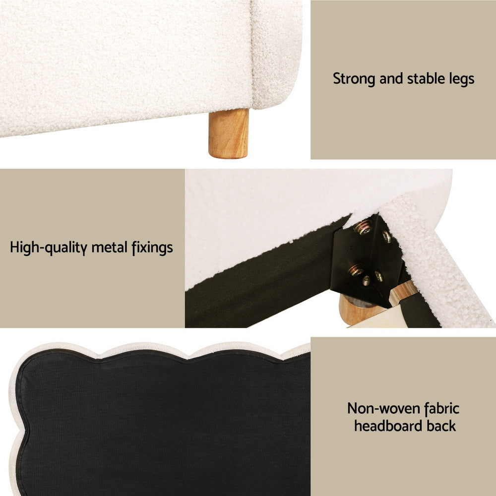 Artiss Double Bed Frame Cloud Headboard Boucle Fabric Mattress Platform Base White - Homecoze