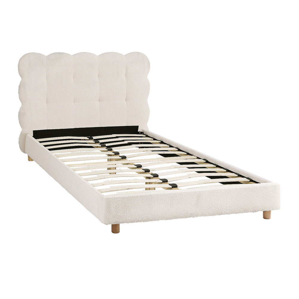Artiss King Single Bed Frame Cloud Headboard Boucle Fabric Mattress Platform Base White - Homecoze