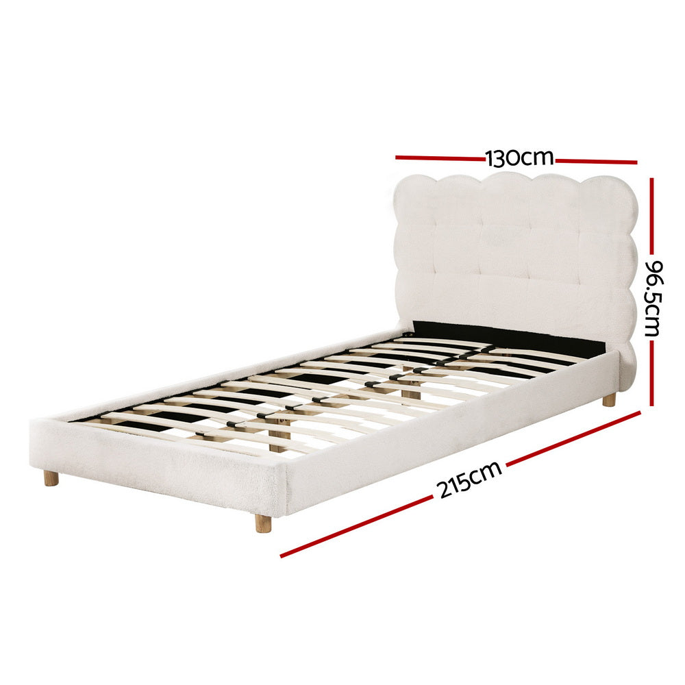 Artiss King Single Bed Frame Cloud Headboard Boucle Fabric Mattress Platform Base White - Homecoze