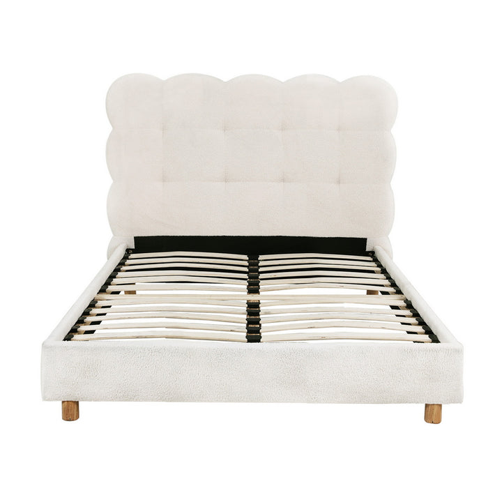 Artiss King Single Bed Frame Cloud Headboard Boucle Fabric Mattress Platform Base White - Homecoze