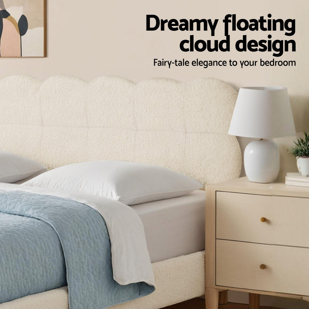 Claremont (King Single) Bouclé Bed Frame - White - Homecoze