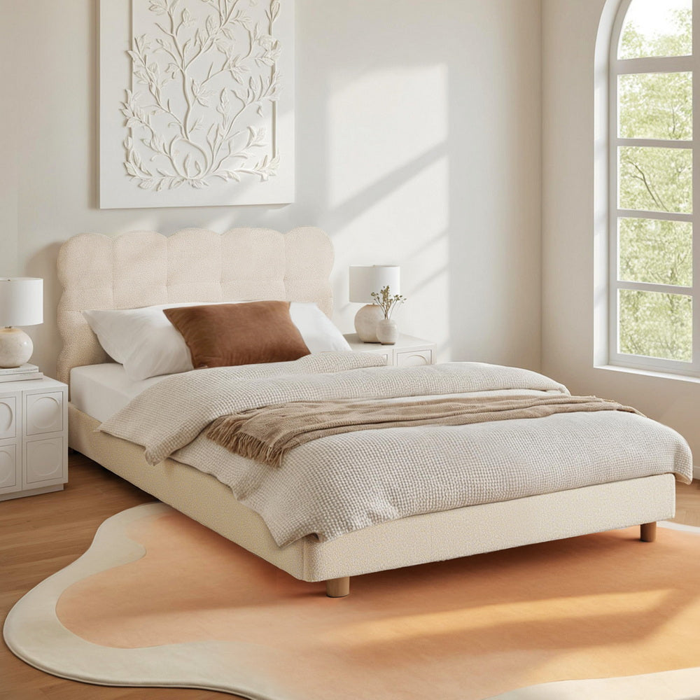 Claremont (King Single) Bouclé Bed Frame - White - Homecoze