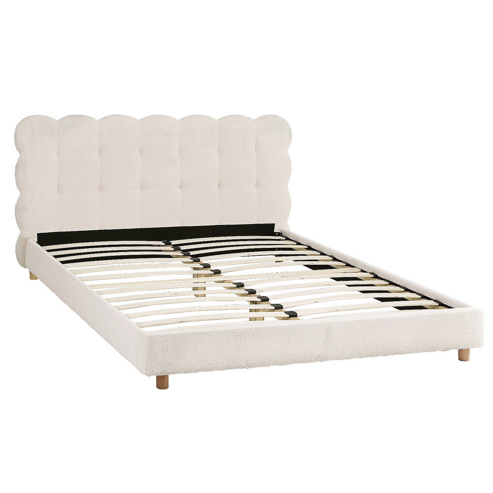 Artiss Queen Bed Frame Cloud Headboard Boucle Fabric Mattress Platform Base White - Homecoze