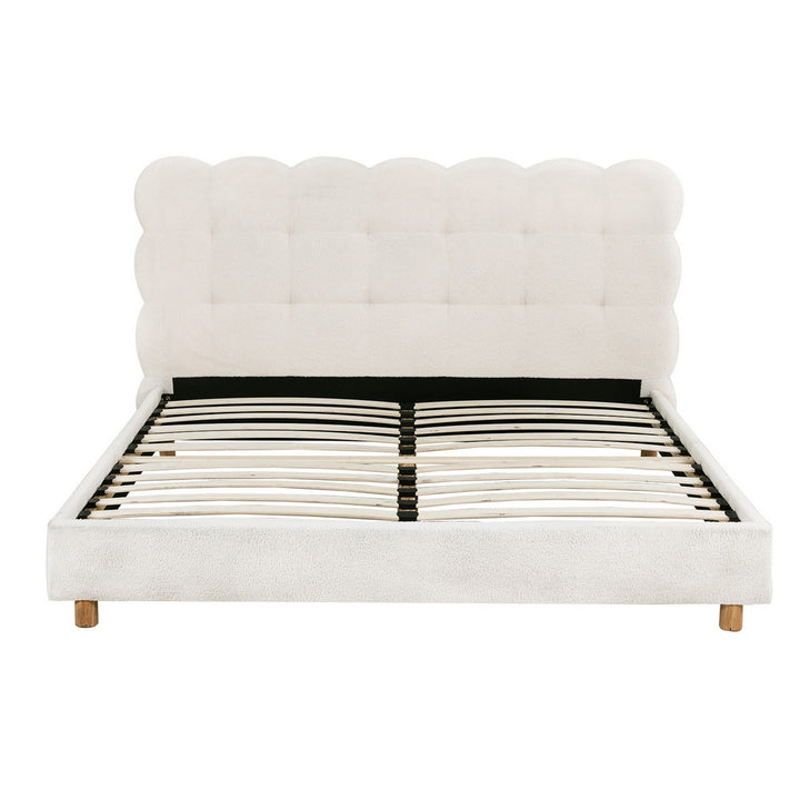 Artiss Queen Bed Frame Cloud Headboard Boucle Fabric Mattress Platform Base White - Homecoze