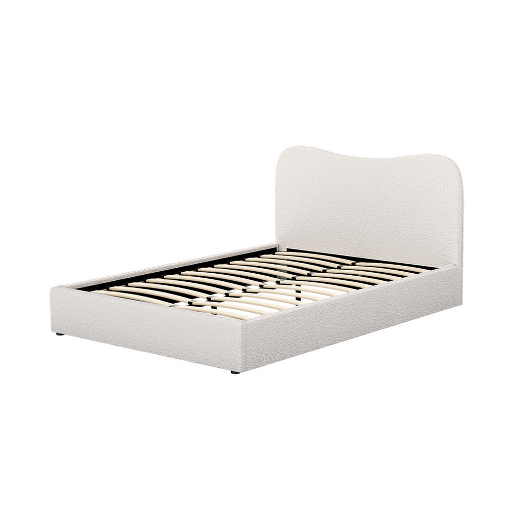 Quincy (Double) Bouclé Bed Frame | Fabric - White/Beige - Homecoze