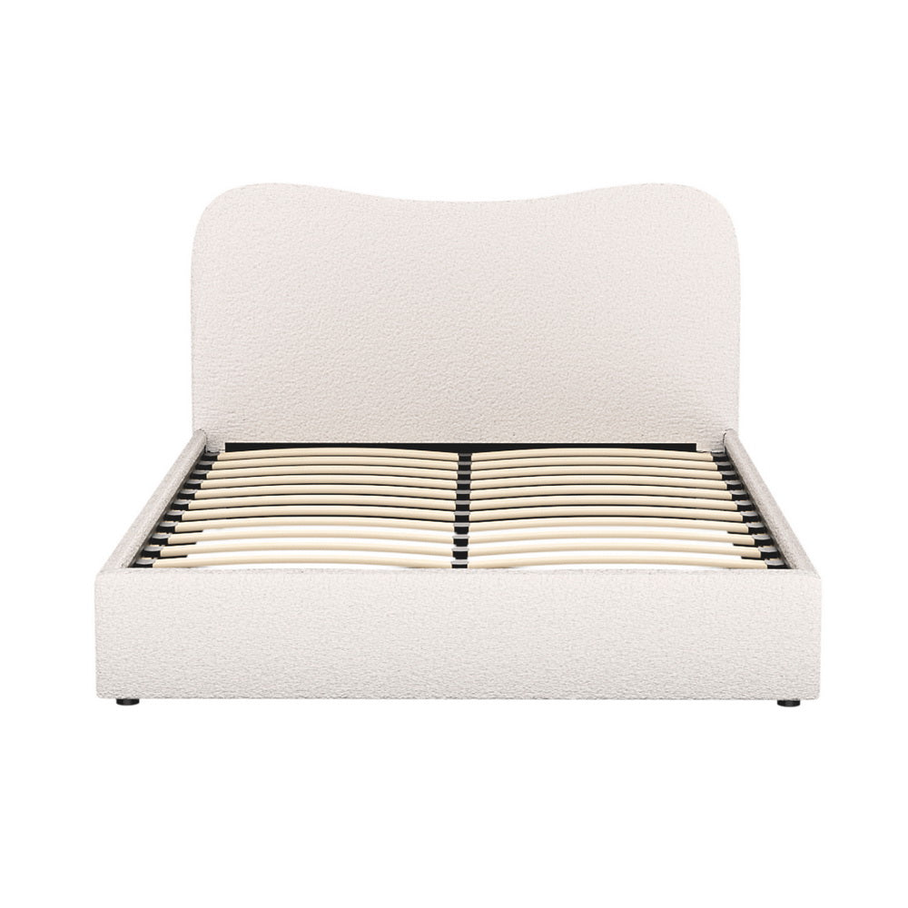 Quincy (Double) Bouclé Bed Frame | Fabric - White/Beige - Homecoze