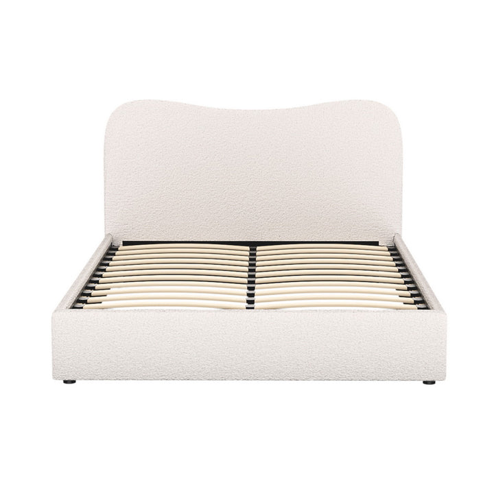 Quincy (Double) Bouclé Bed Frame | Fabric - White/Beige