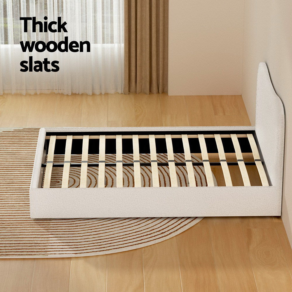 Quincy (Double) Bouclé Bed Frame | Fabric - White/Beige - Homecoze