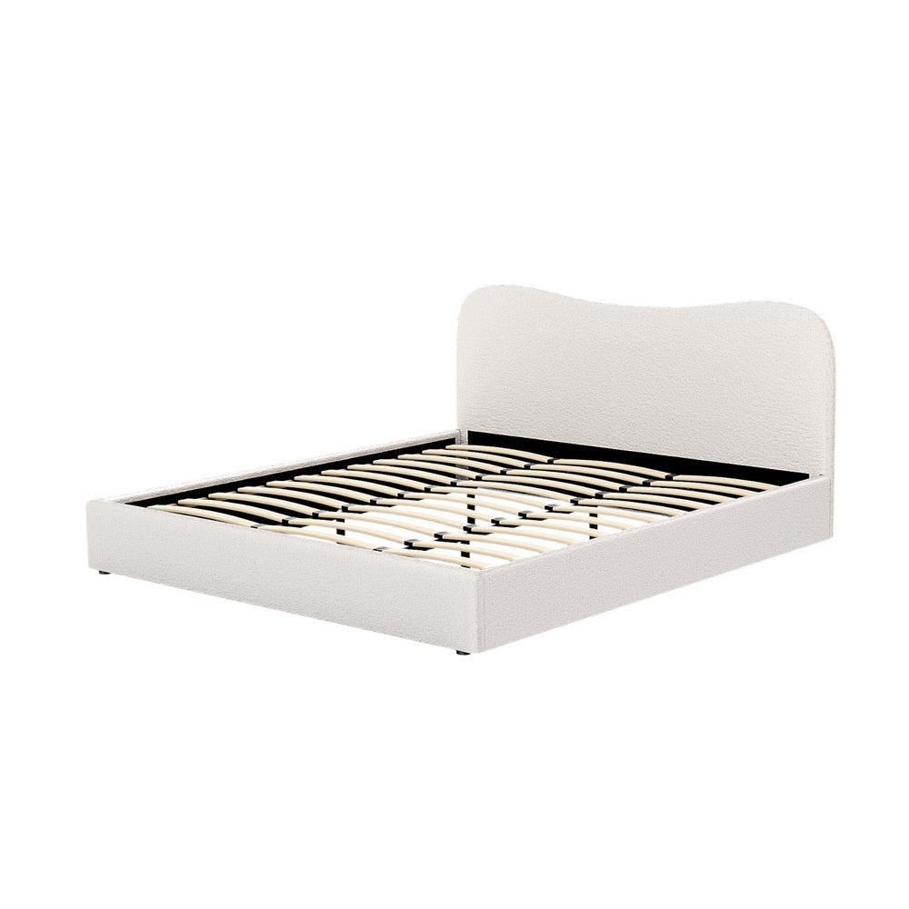 Quincy (King) Bouclé Bed Frame | Fabric - White/Beige - Homecoze