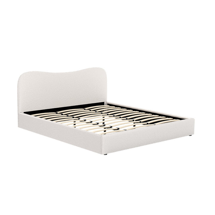 Quincy (King) Bouclé Bed Frame | Fabric - White/Beige