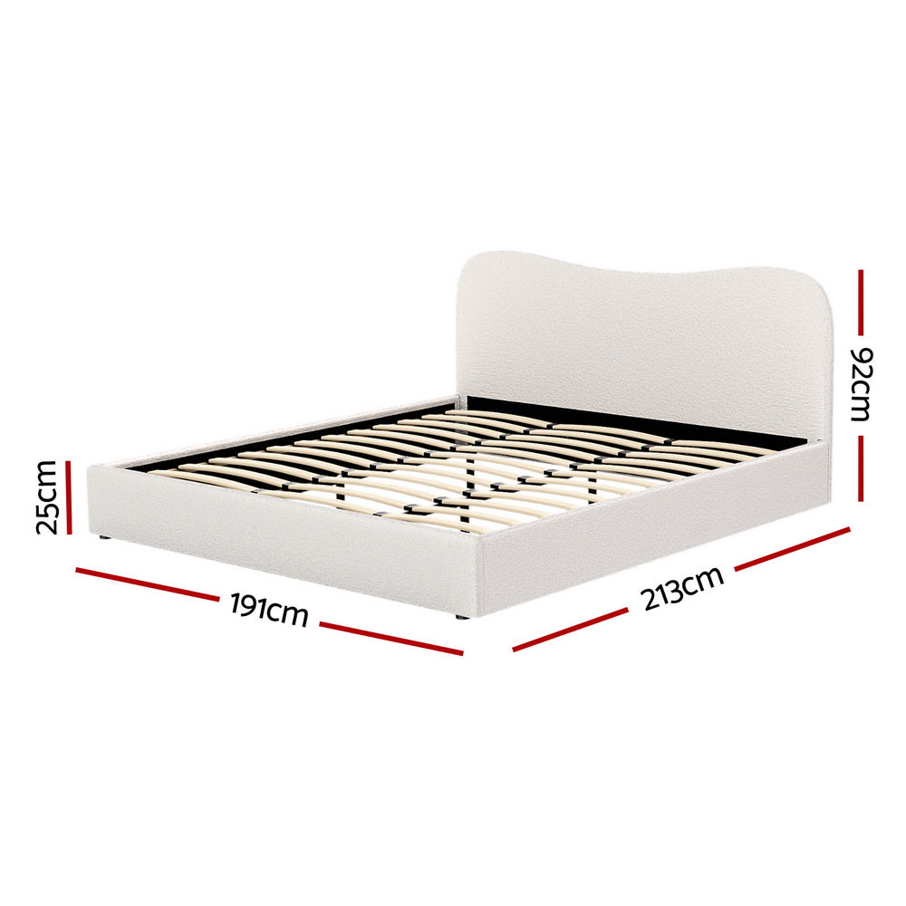 Quincy (King) Bouclé Bed Frame | Fabric - White/Beige - Homecoze