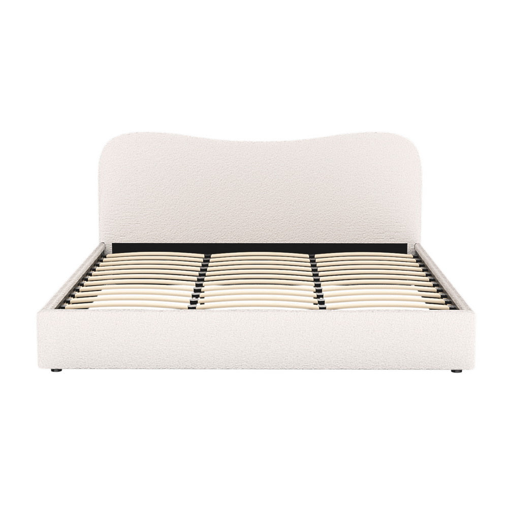 Quincy (King) Bouclé Bed Frame | Fabric - White/Beige