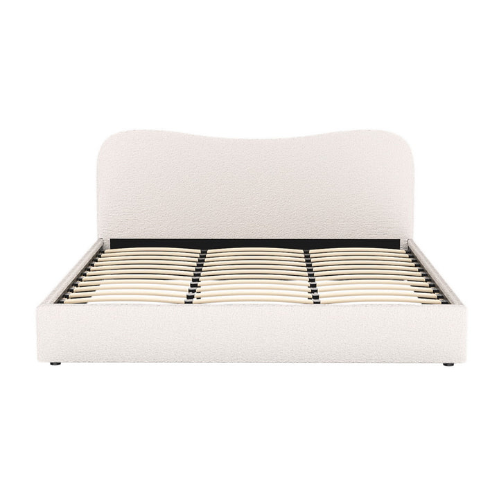 Quincy (King) Bouclé Bed Frame | Fabric - White/Beige