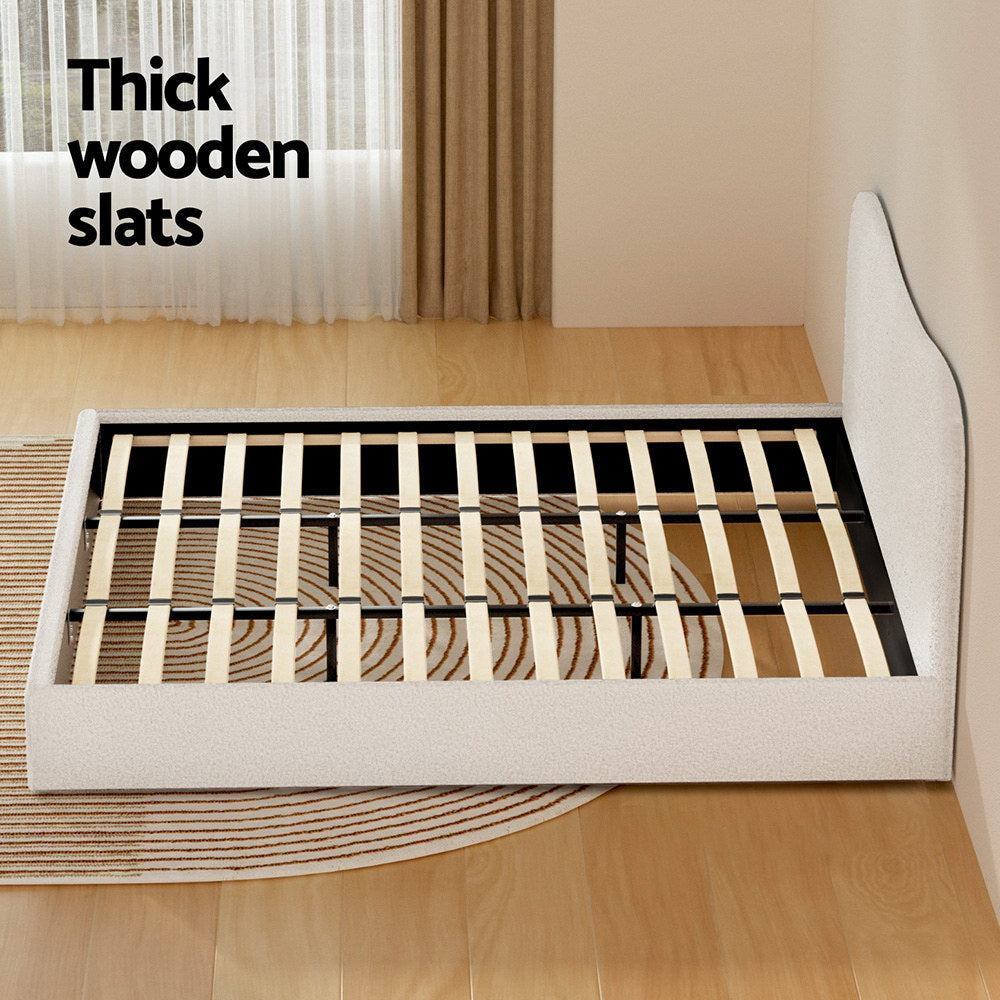 Quincy (King) Bouclé Bed Frame | Fabric - White/Beige - Homecoze