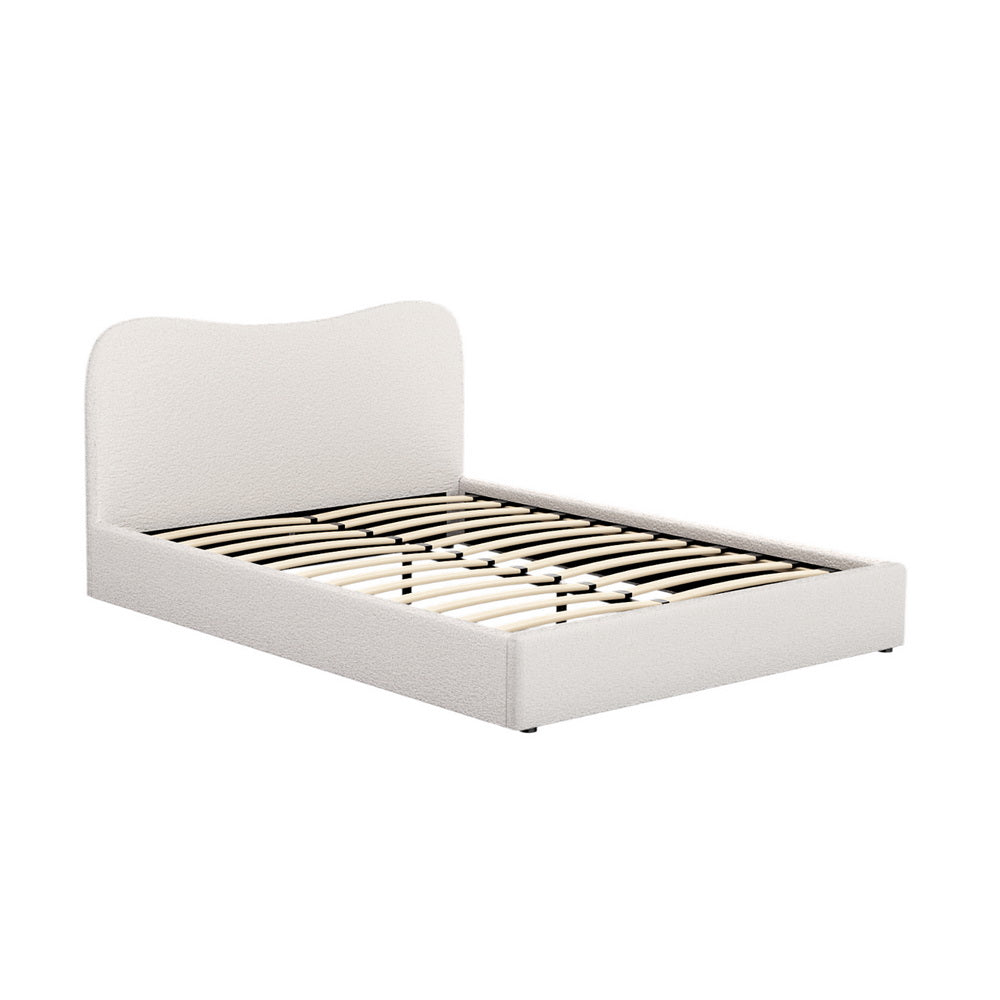 Quincy (Queen) Bouclé Bed Frame | Fabric - White/Beige